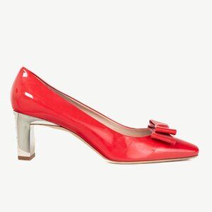 Miu Miu Raspberry Vernice-Leather Bow Crystal-Heel Pumps